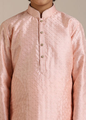 Manyavar Boys Boys Peach Jaal Patterned Kurta Set image number 1