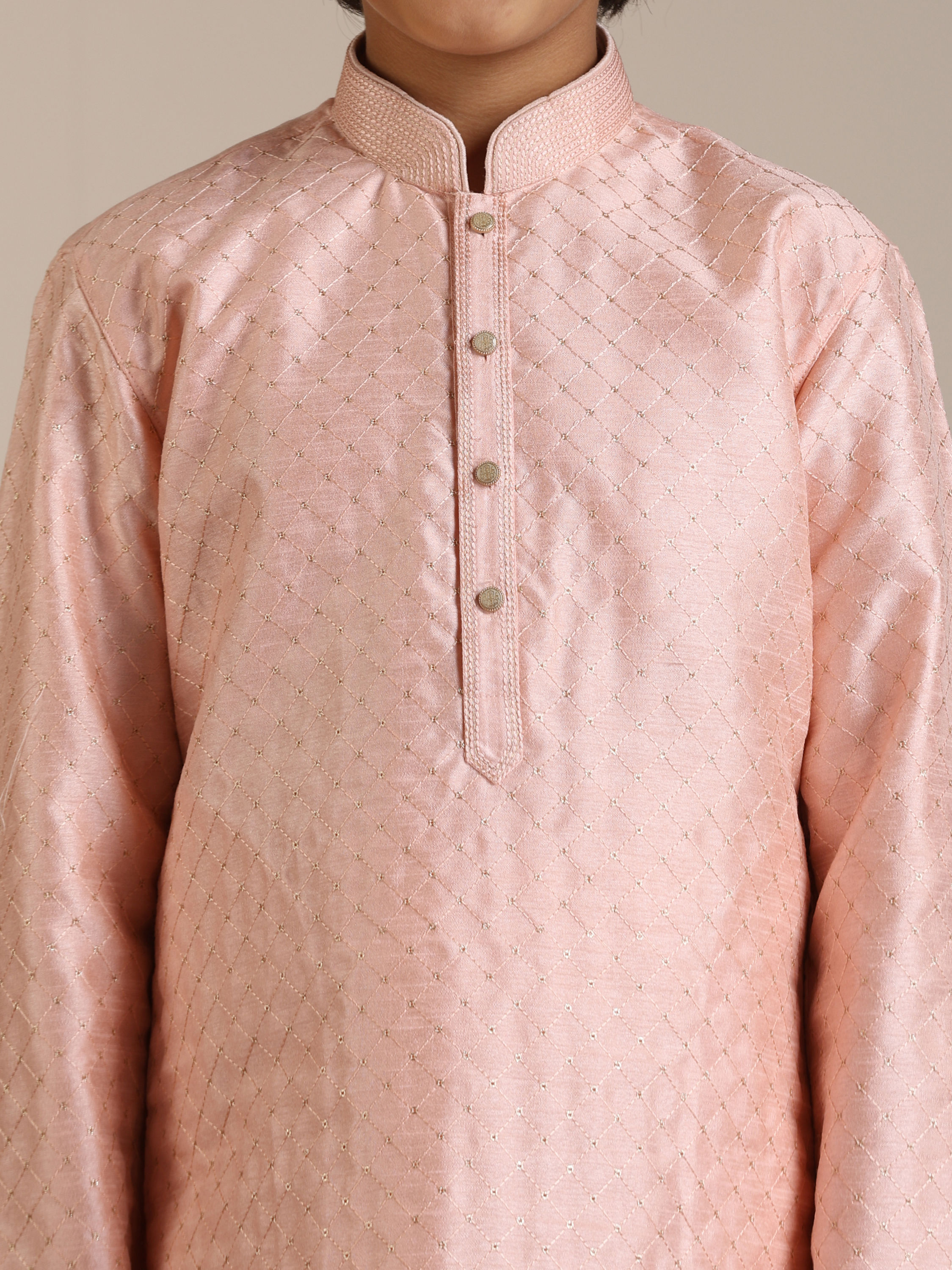 Manyavar Boys Boys Peach Jaal Patterned Kurta Set