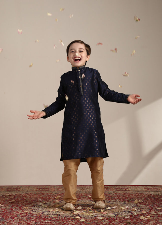 Manyavar Boys Boys Ink Blue Buta Printed Kurta Set