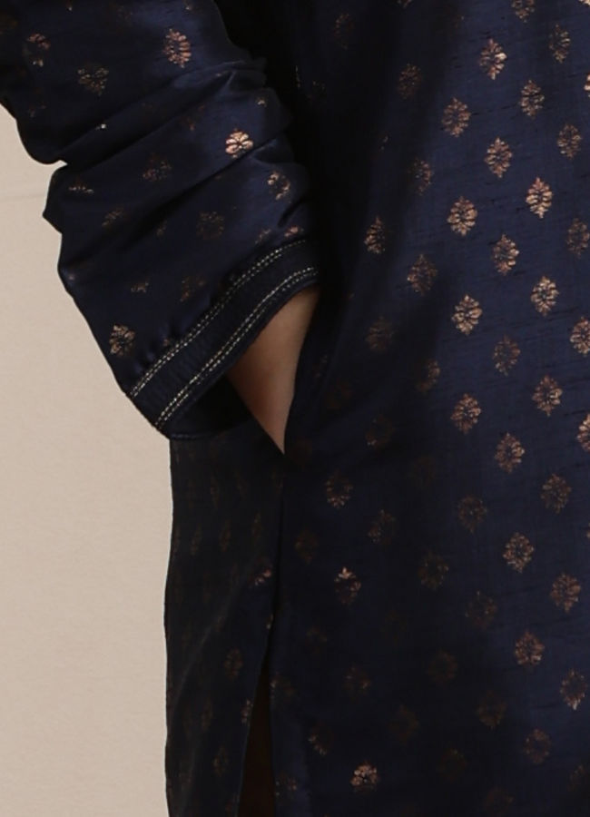 Manyavar Boys Boys Ink Blue Buta Printed Kurta Set