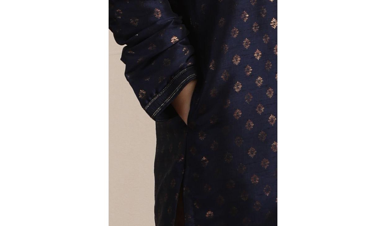Manyavar Boys Boys Ink Blue Buta Printed Kurta Set