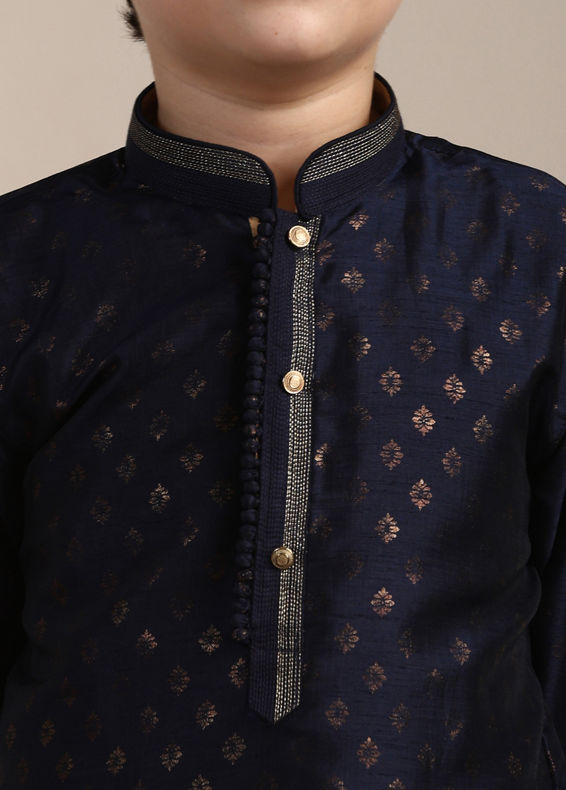 Manyavar Boys Boys Ink Blue Buta Printed Kurta Set