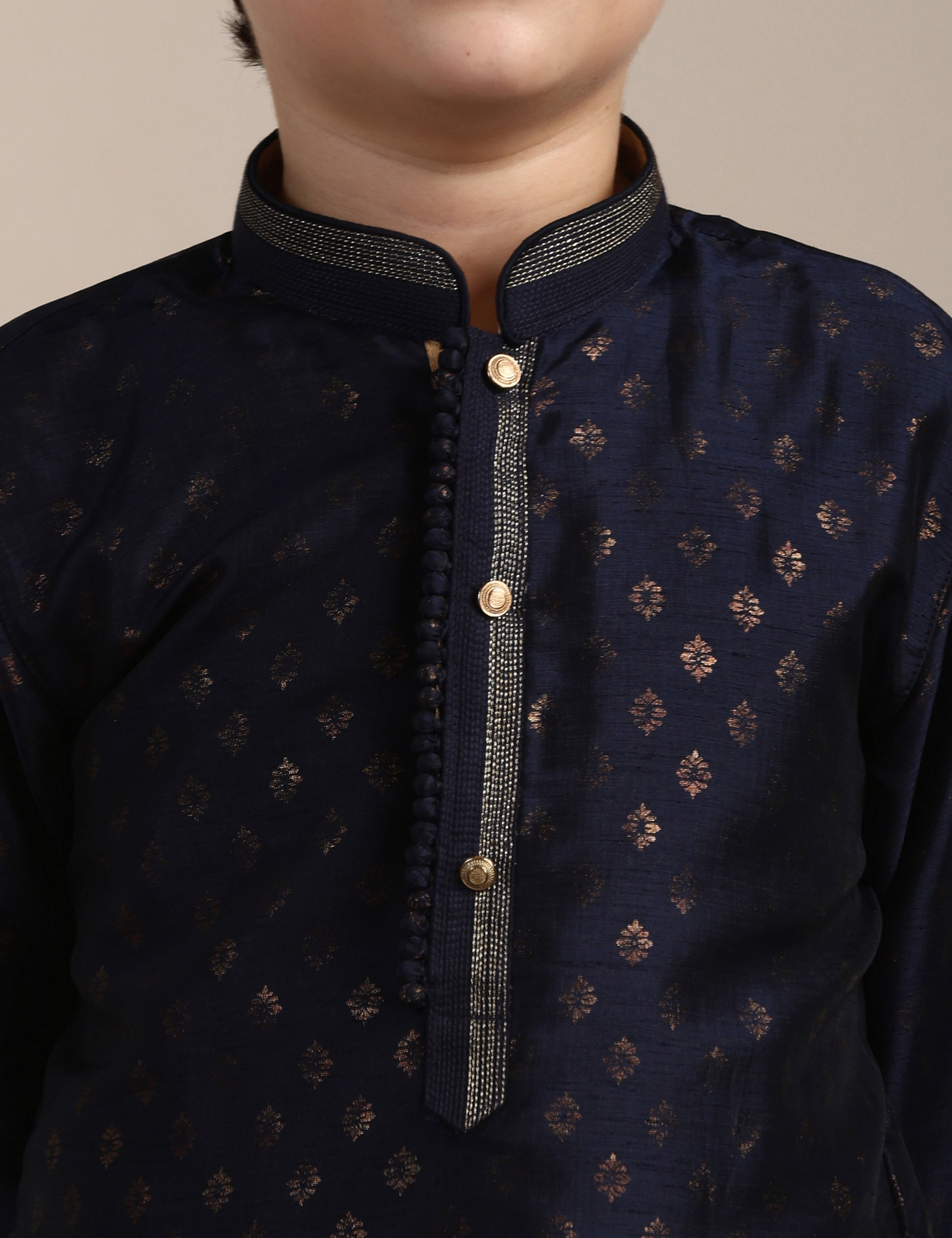 Manyavar Boys Boys Ink Blue Buta Printed Kurta Set