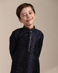 Manyavar Boys Boys Ink Blue Buta Printed Kurta Set