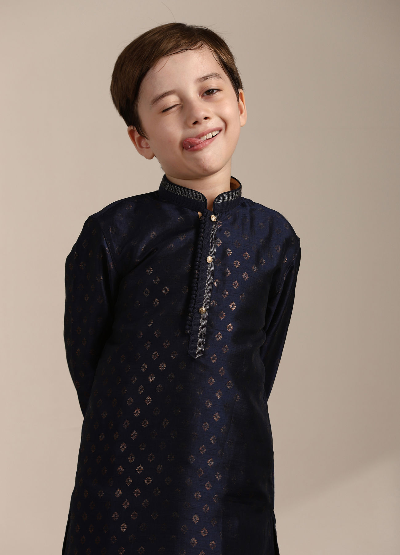 Manyavar Boys Boys Ink Blue Buta Printed Kurta Set