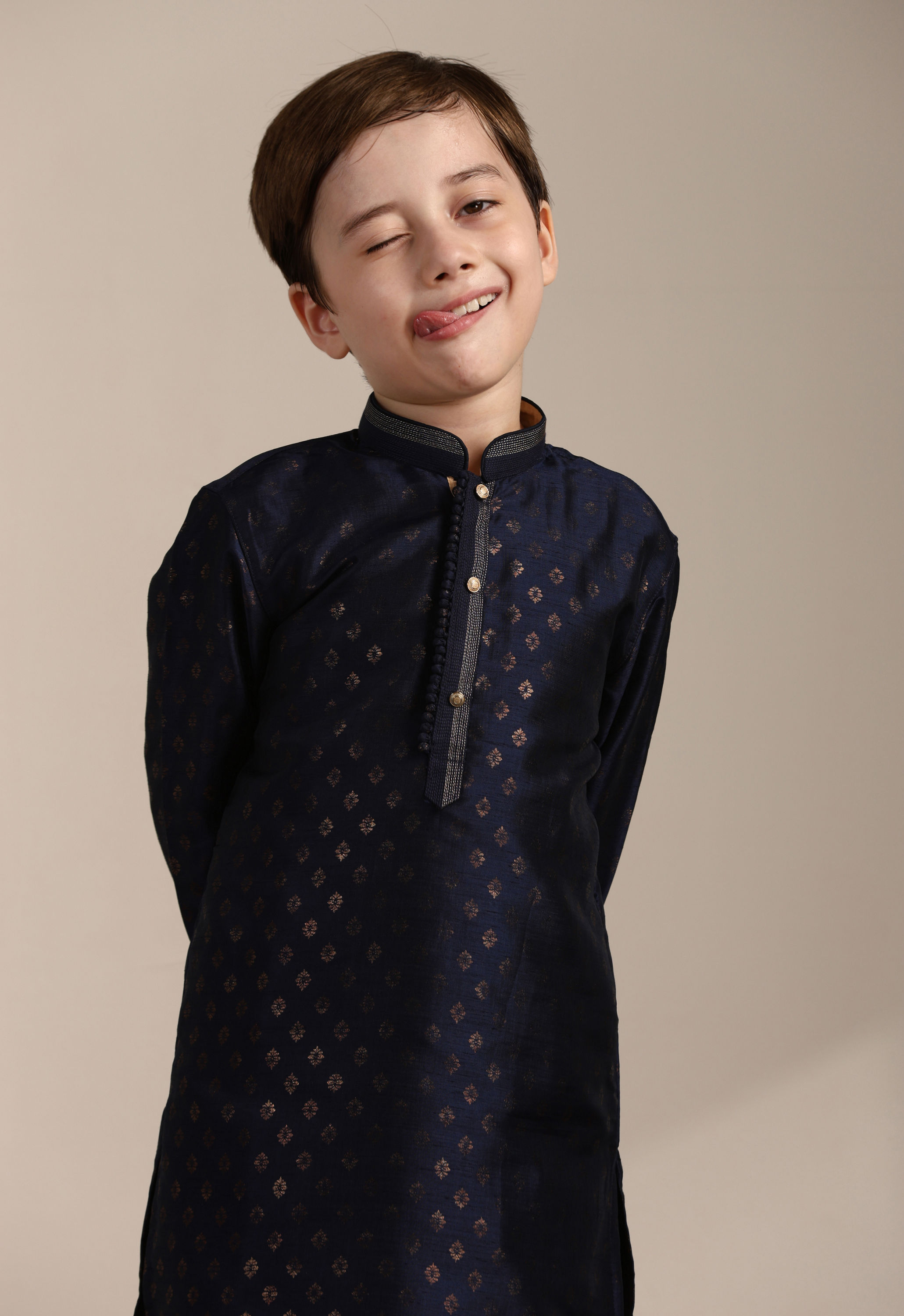 Manyavar Boys Boys Ink Blue Buta Printed Kurta Set