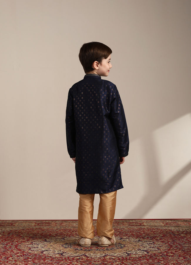 Boys Ink Blue Buta Printed Kurta Set image number 5