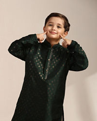 Manyavar Boys Boys Forest Green Buta Printed Kurta Set