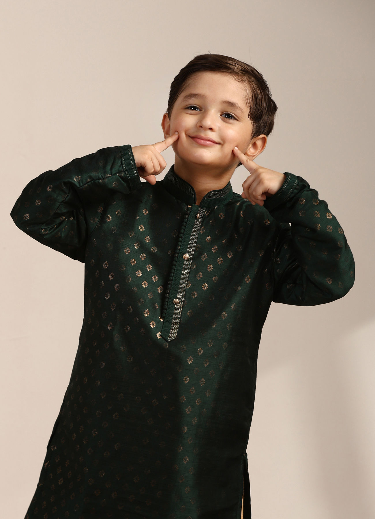 Manyavar Boys Boys Forest Green Buta Printed Kurta Set