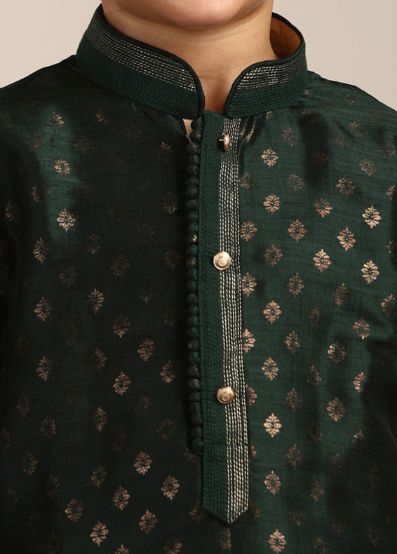 Manyavar Boys Boys Forest Green Buta Printed Kurta Set