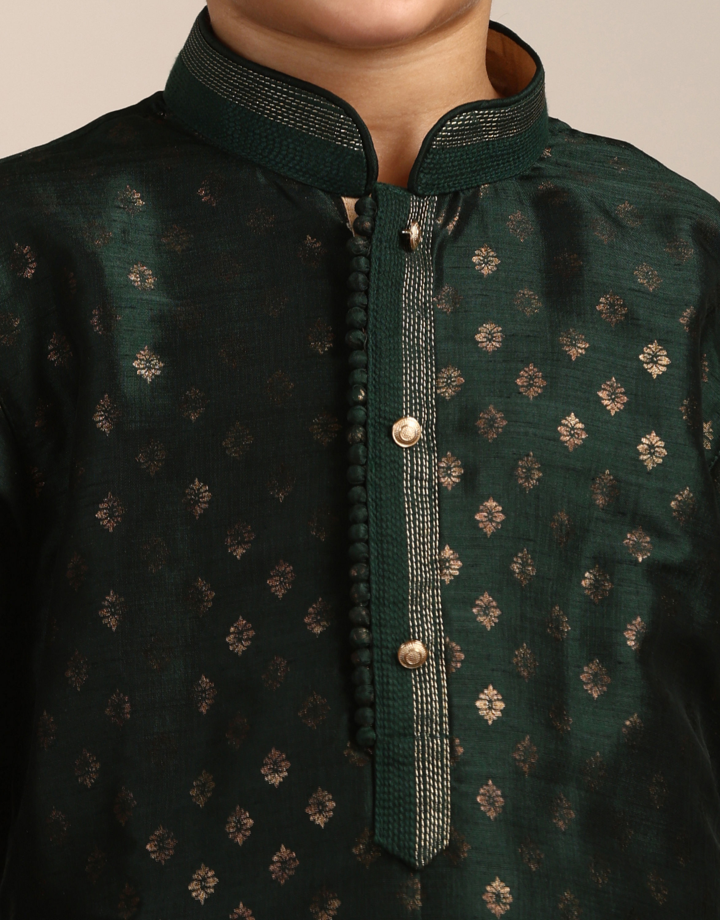 Manyavar Boys Boys Forest Green Buta Printed Kurta Set