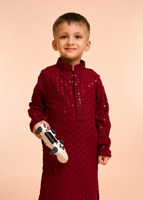 Manyavar Boys Majestic Maroon Kurta Pajama