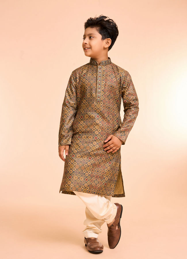 Manyavar Boys Emerald Radiance Kids Kurta Pajama