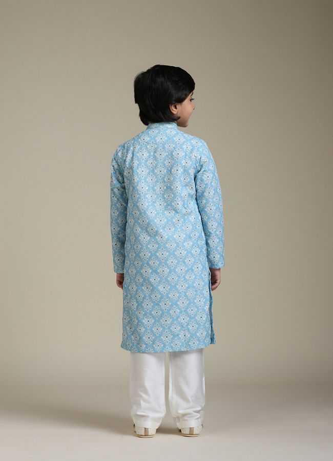 Manyavar Boys Light Blue Kurta Pajama Ensemble image number 5