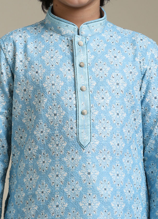 Manyavar Boys Light Blue Kurta Pajama Ensemble image number 1