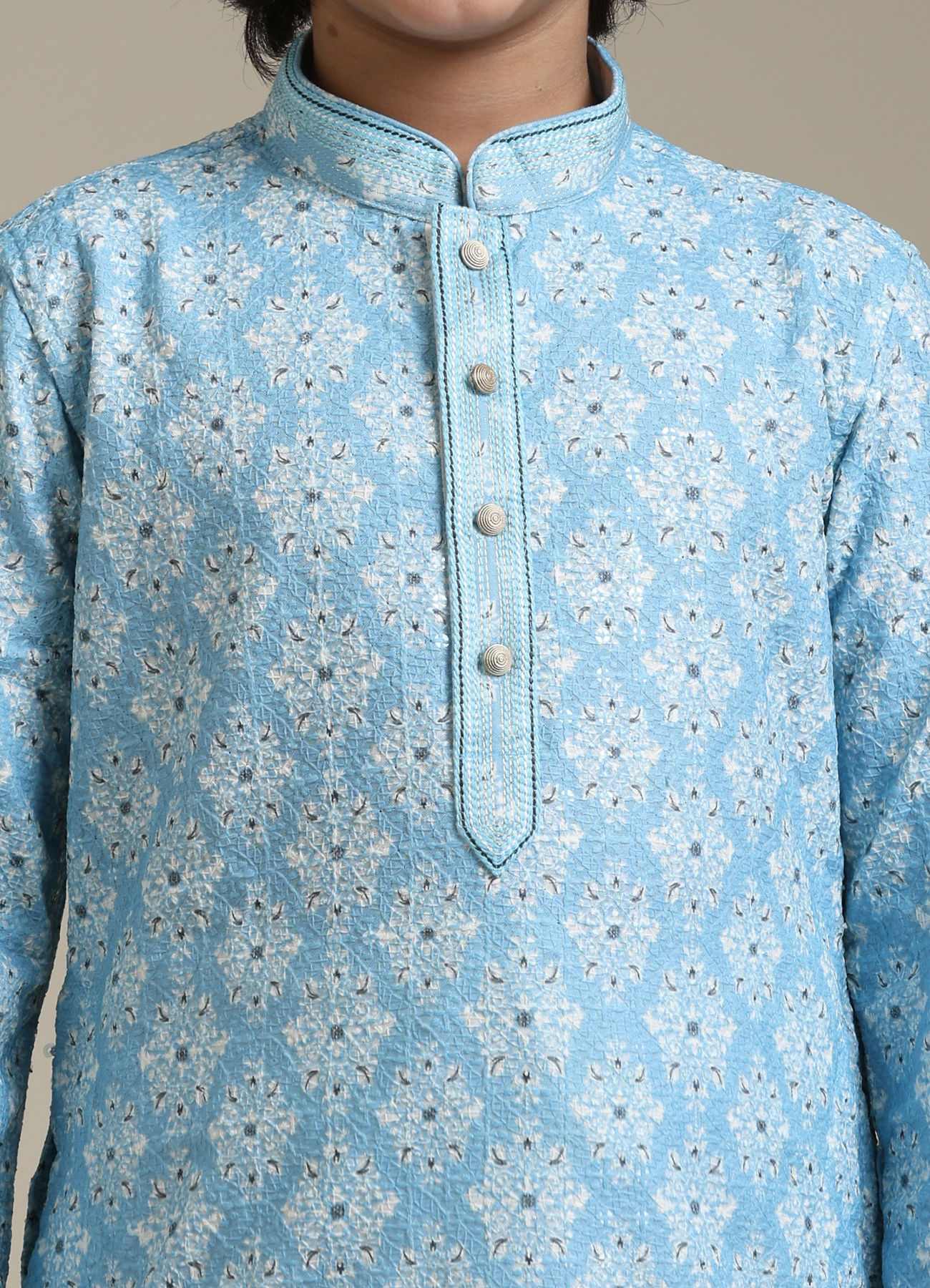 Manyavar Boys Light Blue Kurta Pajama Ensemble