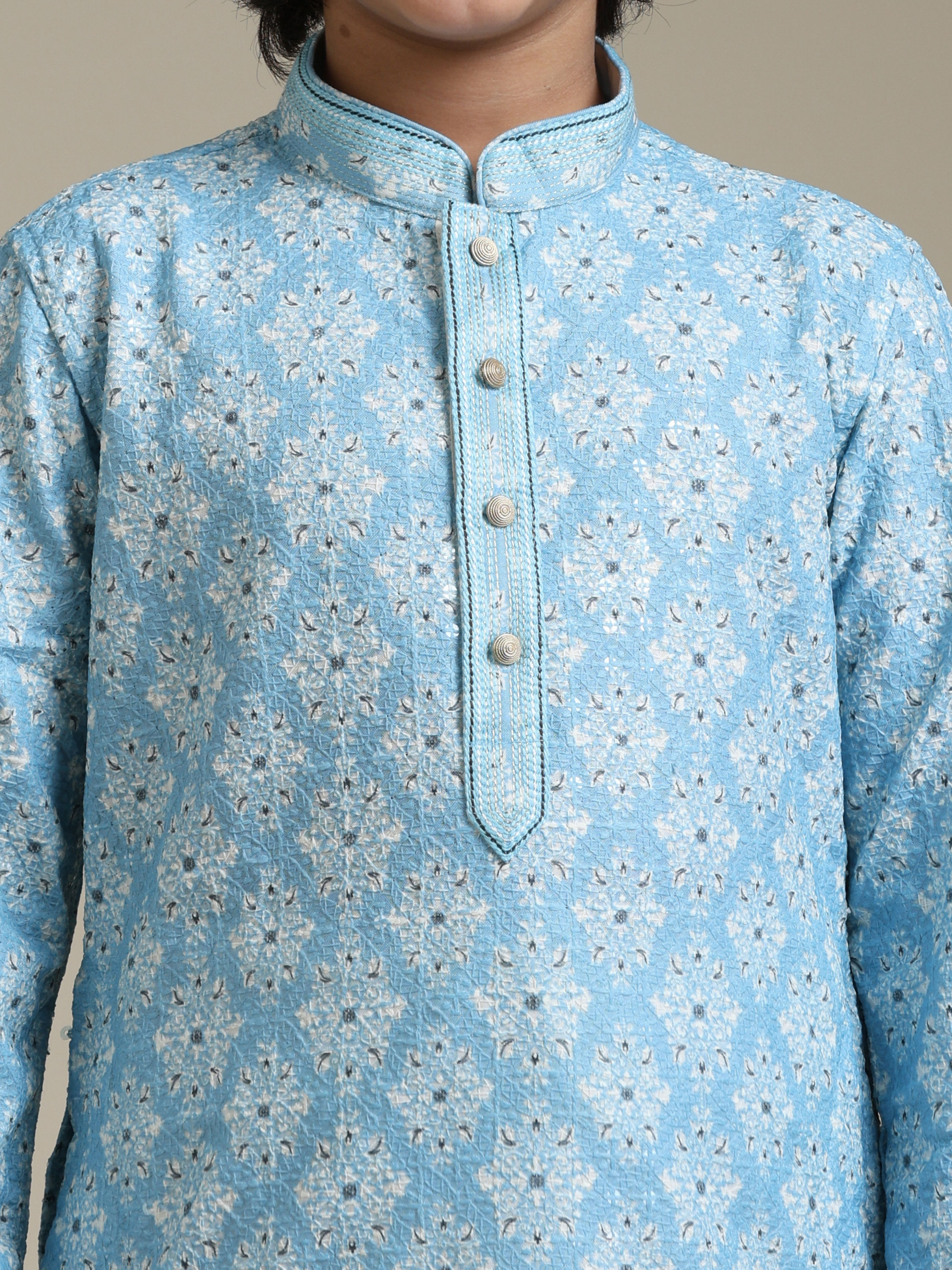 Manyavar Boys Light Blue Kurta Pajama Ensemble