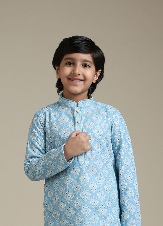 Manyavar Boys Light Blue Kurta Pajama Ensemble