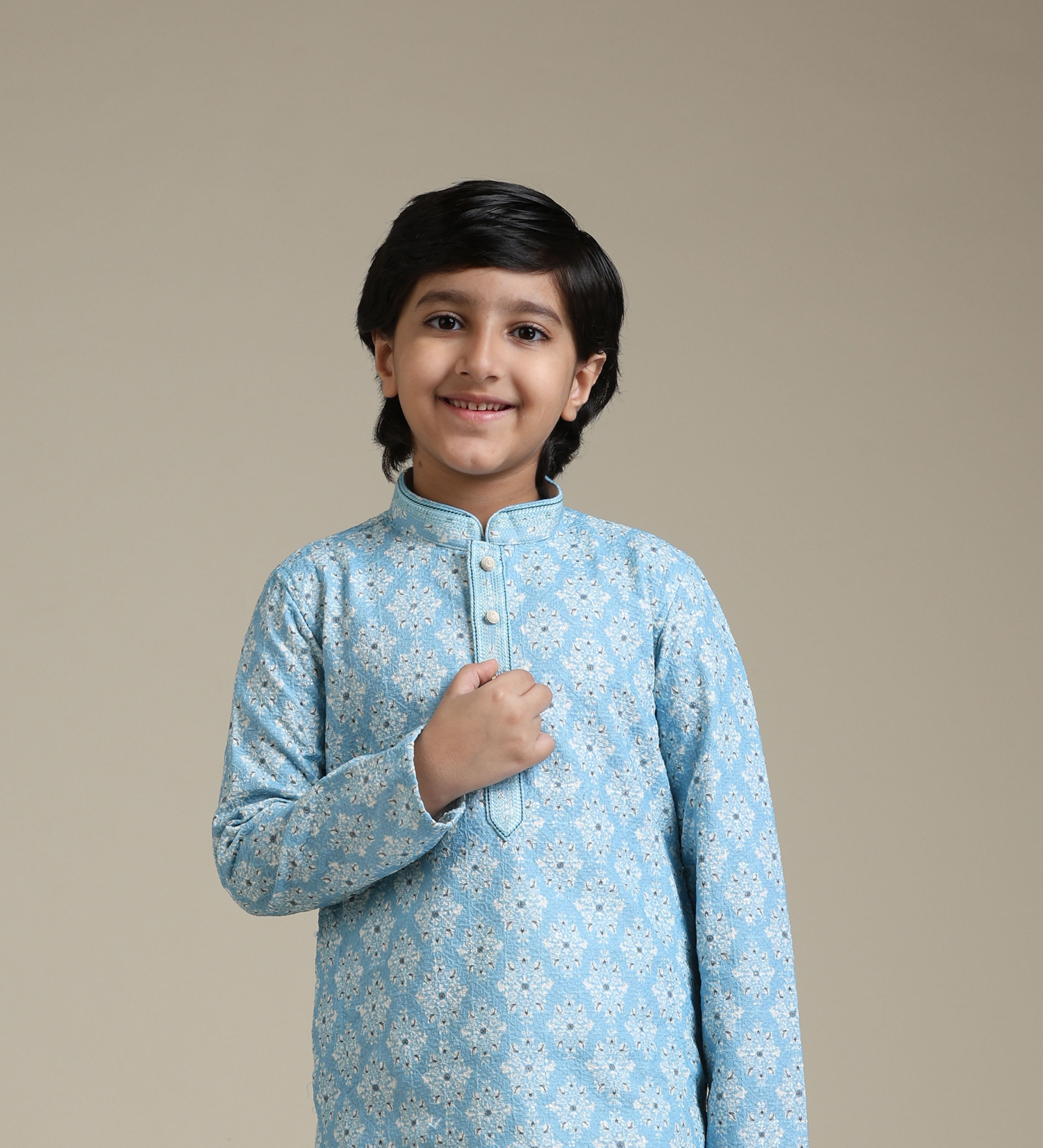 Manyavar Boys Light Blue Kurta Pajama Ensemble