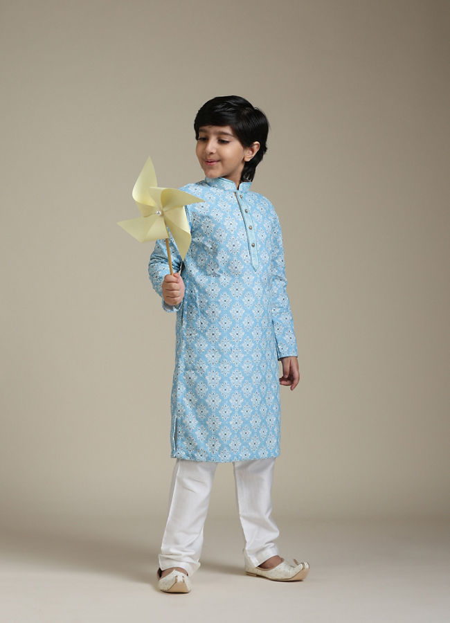 Manyavar Boys Light Blue Kurta Pajama Ensemble image number 2