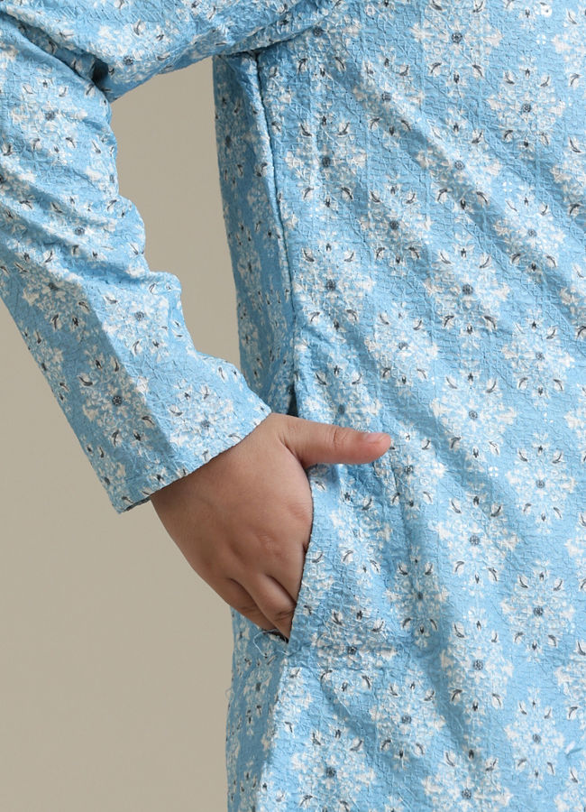 Manyavar Boys Light Blue Kurta Pajama Ensemble image number 3