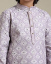 Manyavar Boys Boys Soft Lilac Chikankari Inspired Jaal Patterned Kurta Set