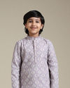 Manyavar Boys Boys Soft Lilac Chikankari Inspired Jaal Patterned Kurta Set