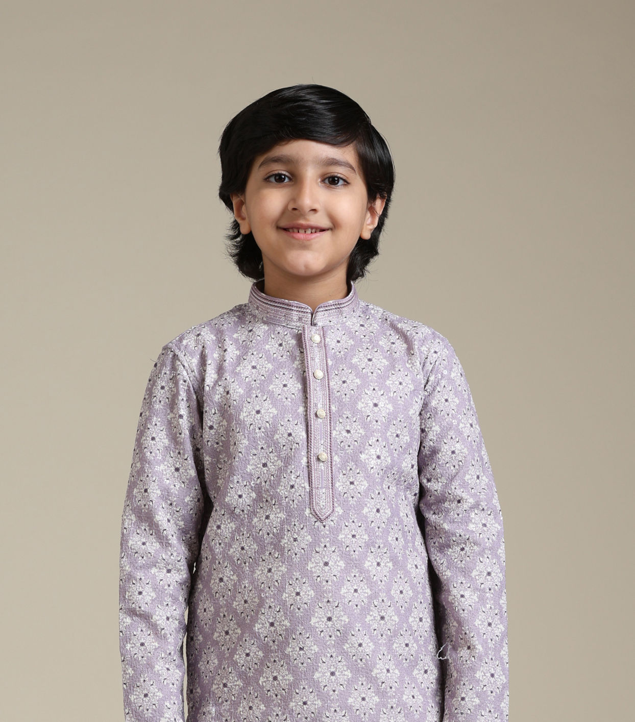 Manyavar Boys Boys Soft Lilac Chikankari Inspired Jaal Patterned Kurta Set