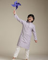 Manyavar Boys Boys Soft Lilac Chikankari Inspired Jaal Patterned Kurta Set