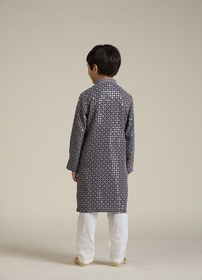 Manyavar Boys Boys Concrete Grey Harlequin Patterned Kurta Set with Sequin Work