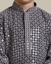 alt message - Manyavar Boys Boys Concrete Grey Harlequin Patterned Kurta Set with Sequin Work image number 1