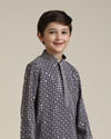 alt message - Manyavar Boys Boys Concrete Grey Harlequin Patterned Kurta Set with Sequin Work image number 0