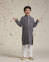 alt message - Manyavar Boys Boys Concrete Grey Harlequin Patterned Kurta Set with Sequin Work image number 2