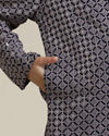 Manyavar Boys Boys Concrete Grey Harlequin Patterned Kurta Set with Sequin Work