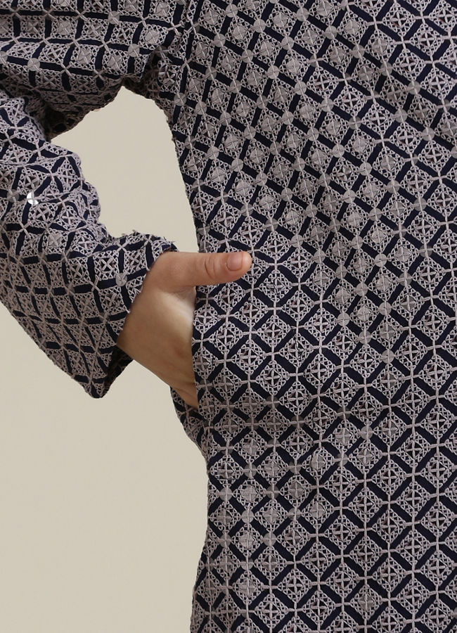 Manyavar Boys Boys Concrete Grey Harlequin Patterned Kurta Set with Sequin Work