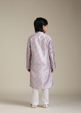 Manyavar Boys Boys Baby Pink Ogee Printed Kurta Set image number 5