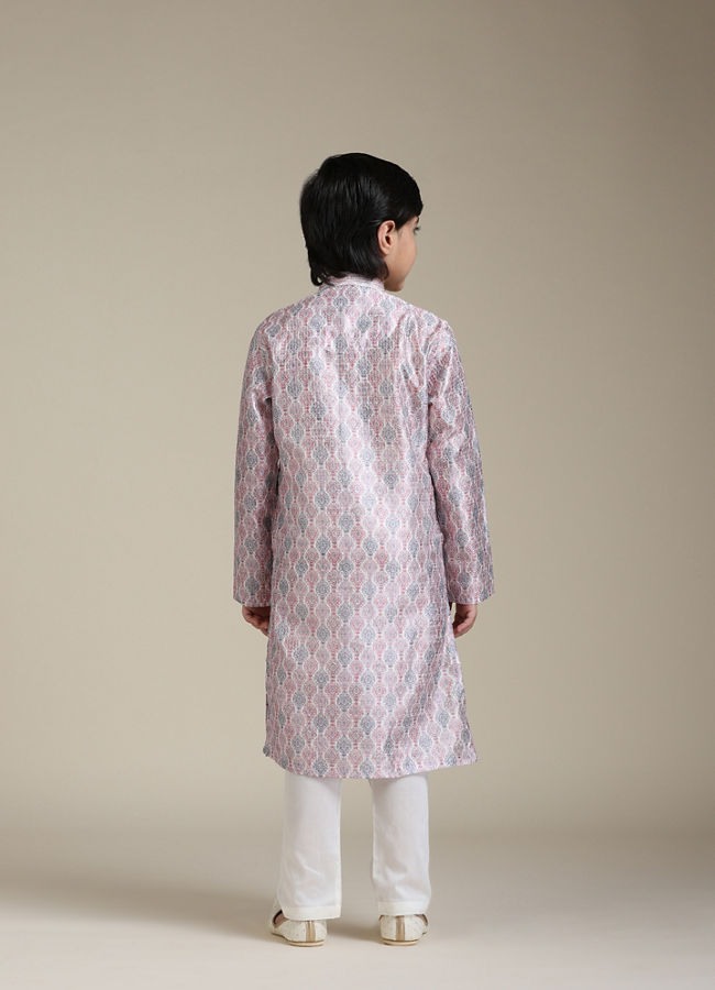 Manyavar Boys Boys Baby Pink Ogee Printed Kurta Set image number 5