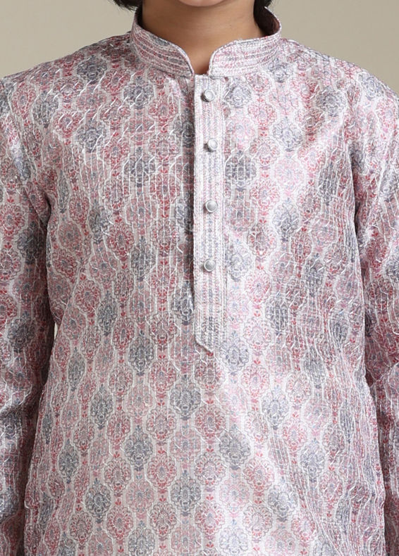 Manyavar Boys Boys Baby Pink Ogee Printed Kurta Set