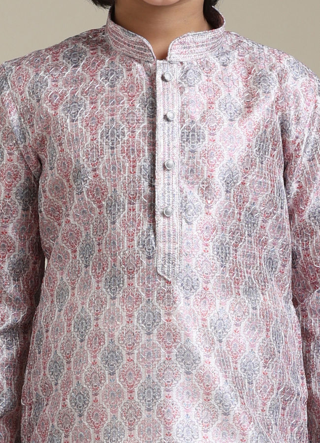 Manyavar Boys Boys Baby Pink Ogee Printed Kurta Set image number 1