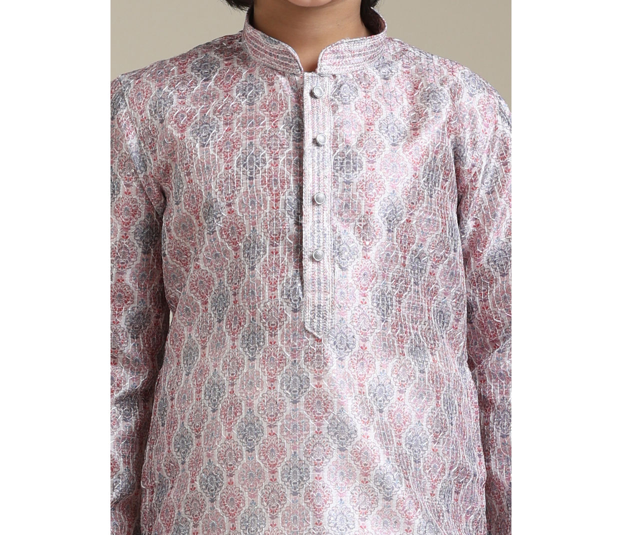 Manyavar Boys Boys Baby Pink Ogee Printed Kurta Set image number 1