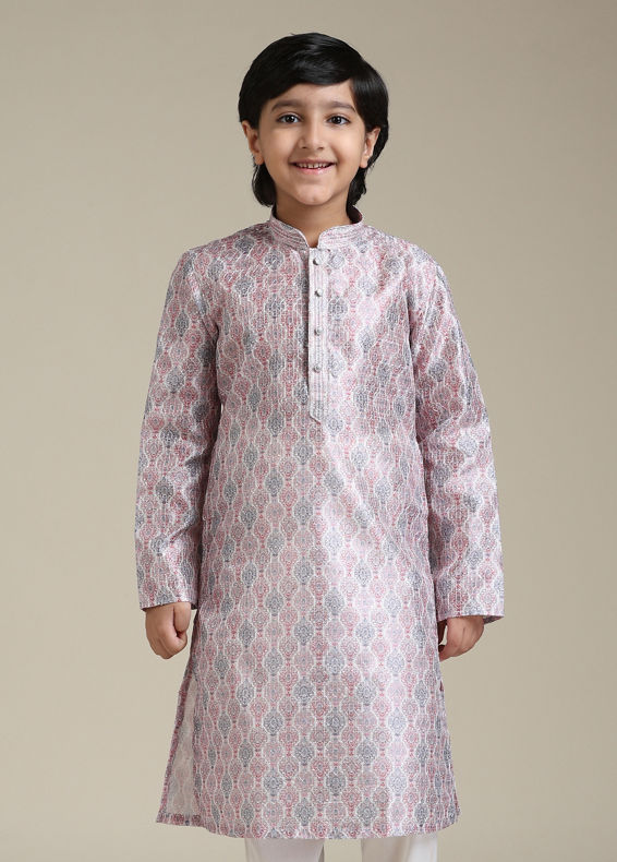 Manyavar Boys Boys Baby Pink Ogee Printed Kurta Set