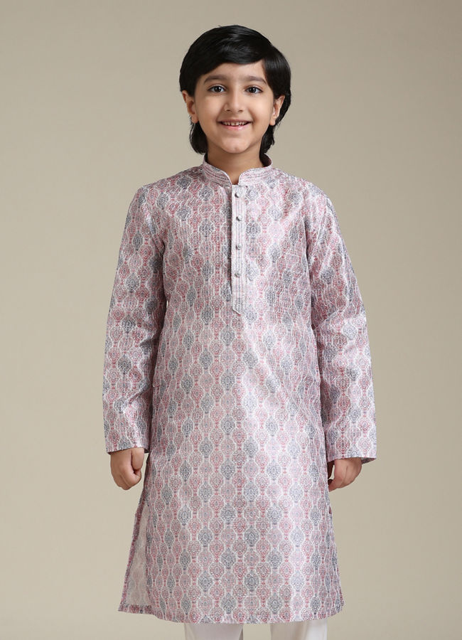 Manyavar Boys Boys Baby Pink Ogee Printed Kurta Set image number 0