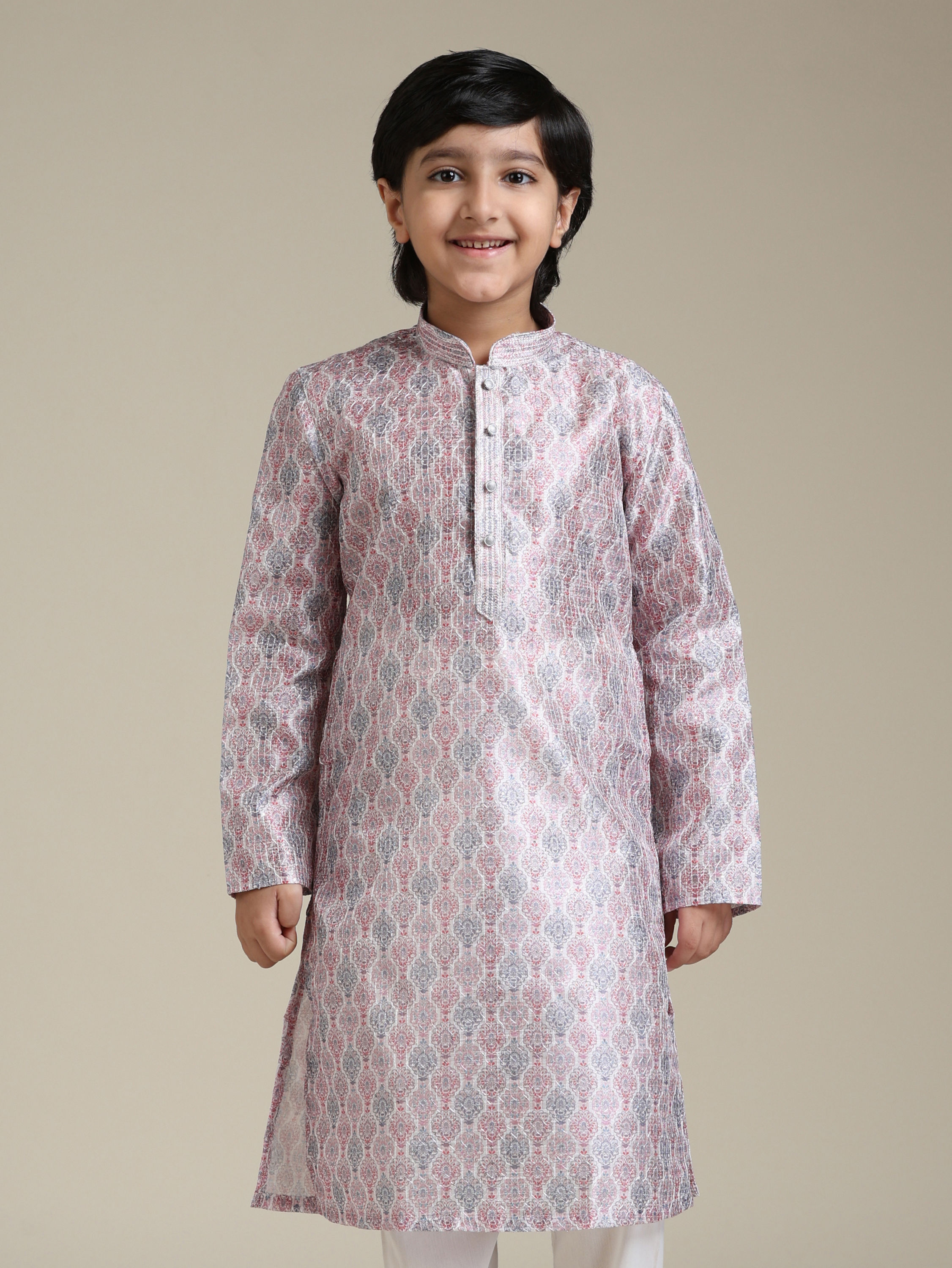 Manyavar Boys Boys Baby Pink Ogee Printed Kurta Set