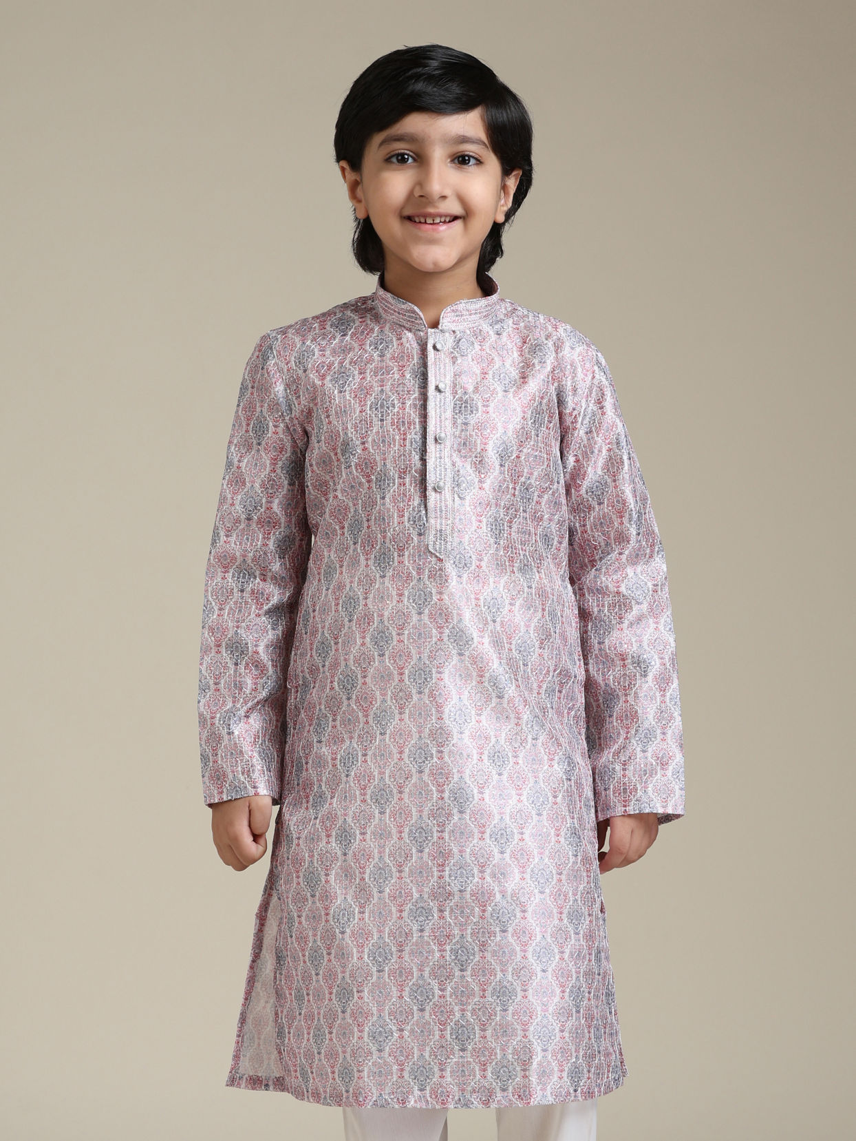 Manyavar Boys Boys Baby Pink Ogee Printed Kurta Set image number 0