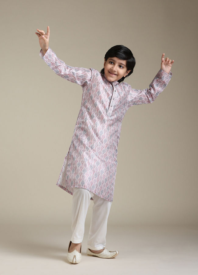 Manyavar Boys Boys Baby Pink Ogee Printed Kurta Set