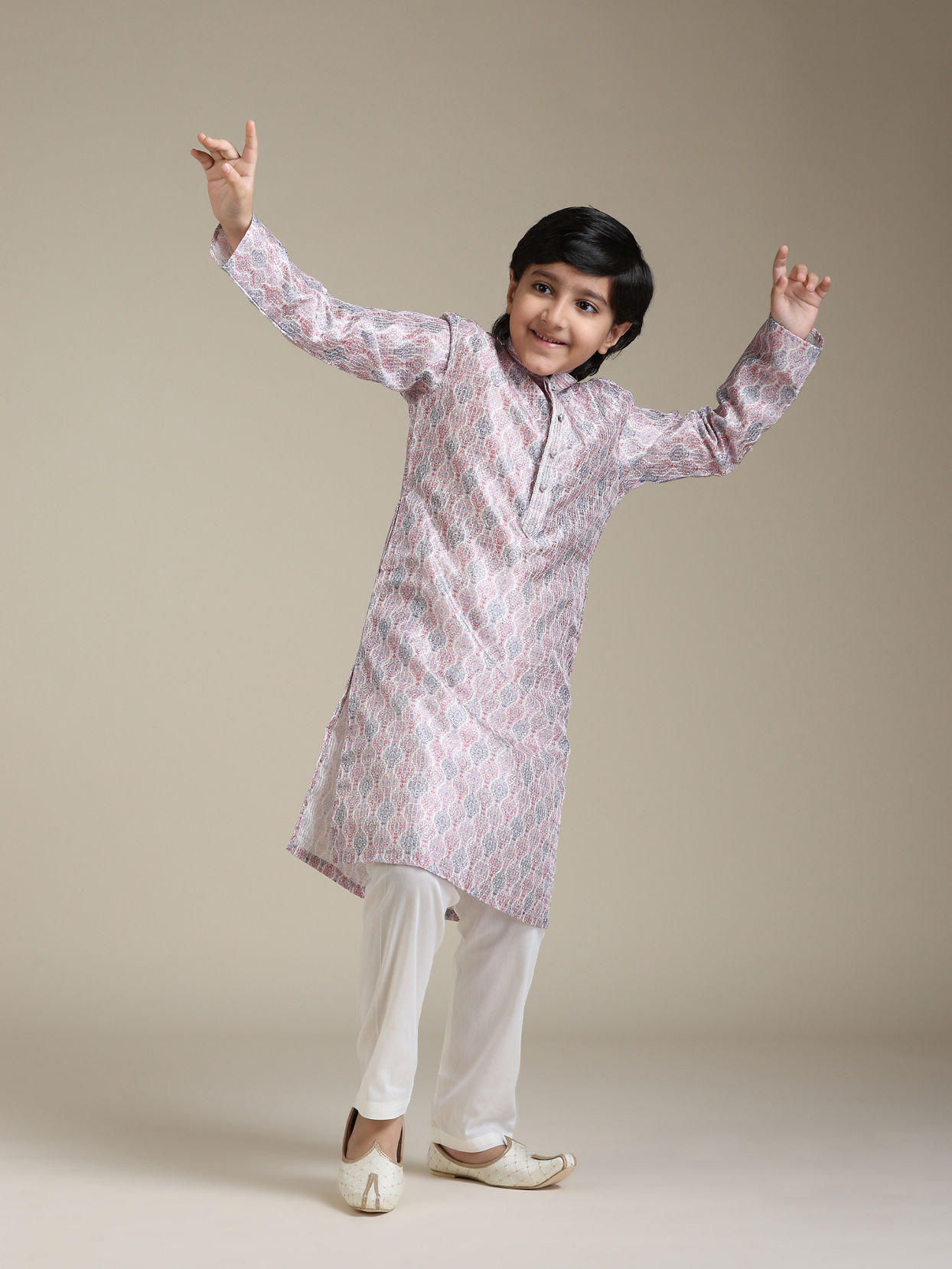 Manyavar Boys Boys Baby Pink Ogee Printed Kurta Set