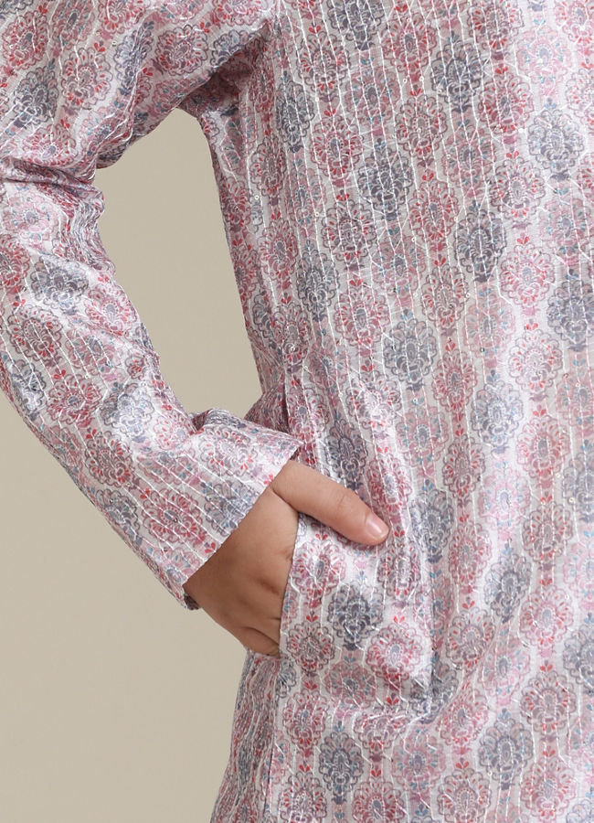 Manyavar Boys Boys Baby Pink Ogee Printed Kurta Set