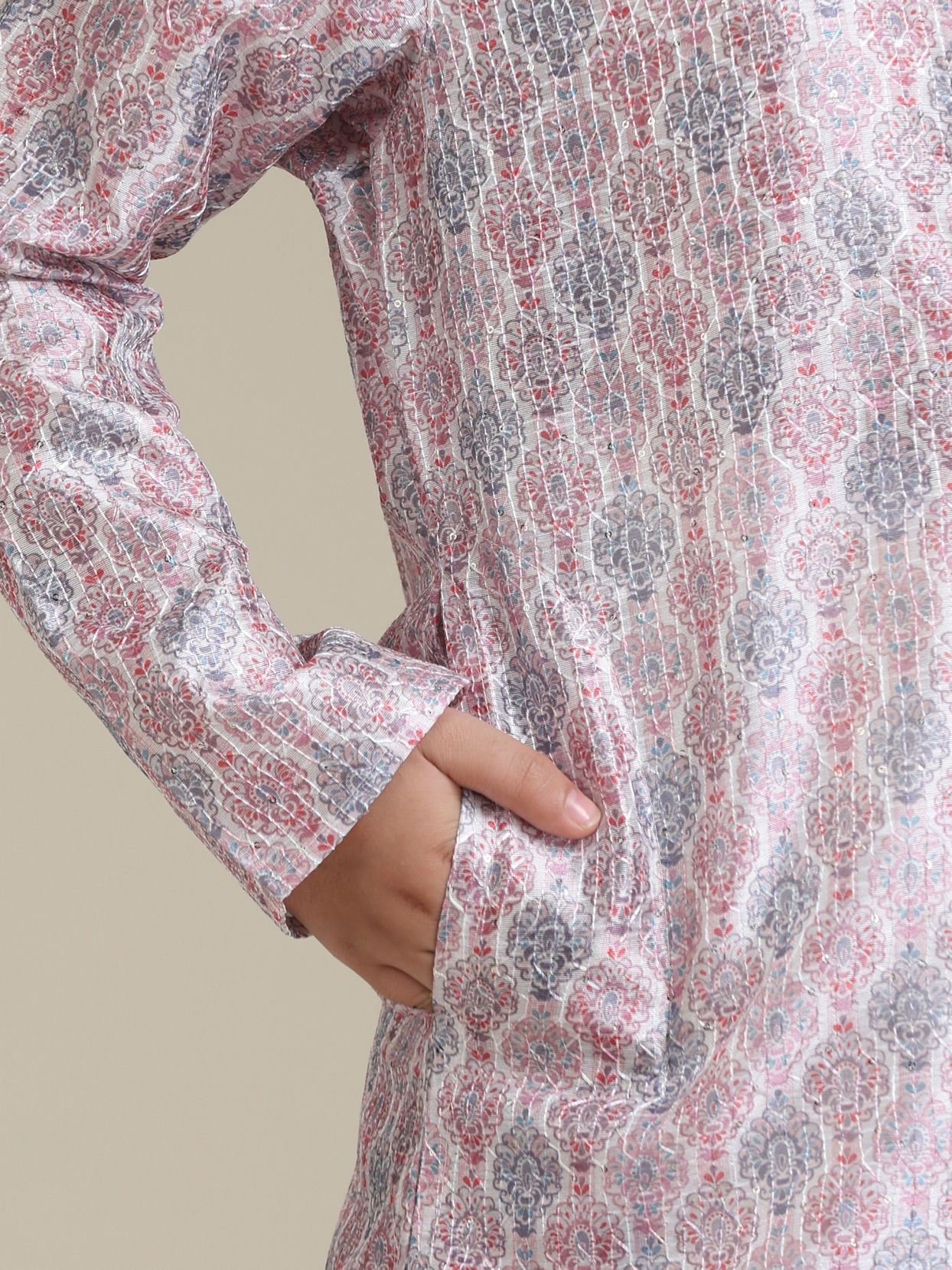 Manyavar Boys Boys Baby Pink Ogee Printed Kurta Set