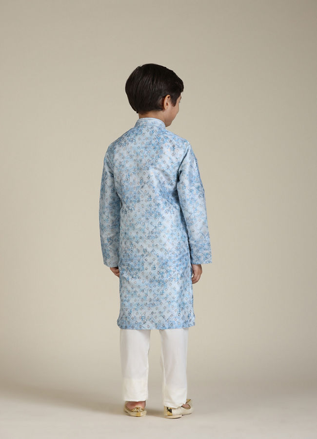 Manyavar Boys Boys Ice Blue Abstract Printed Kurta Set with Buta Pattern