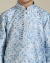 Manyavar Boys Boys Ice Blue Abstract Printed Kurta Set with Buta Pattern